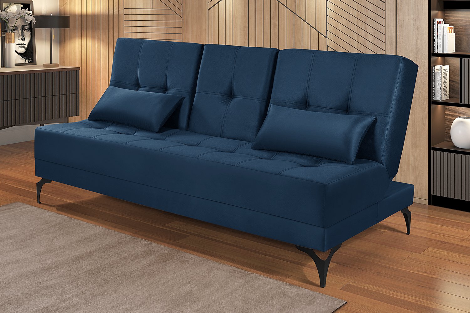 Sofá Cama Solteiro Colorado Reclinável 3 Posições em Suede: Azul-marinho - 2