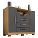 Ver imagem 5 de Guarda Roupa Solteiro Modena 4 Portas e Cômoda Madri Carvalho Americano Grafite – Incorplac