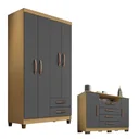 Ver imagem 1 de Guarda Roupa Solteiro Modena 4 Portas e Cômoda Madri Carvalho Americano Grafite – Incorplac