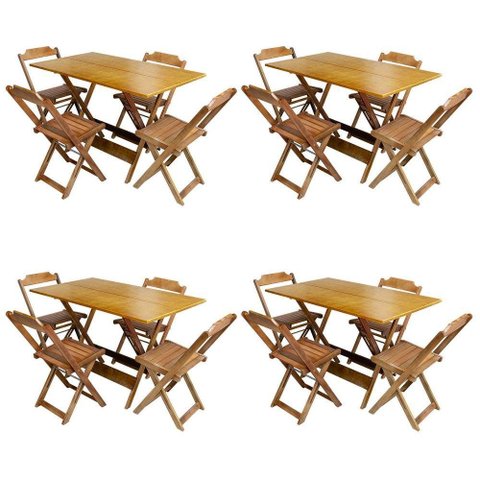 Kit 4 Conjuntos De Mesa Com 4 Cadeiras De Madeira Dobravel 120X70 Mel - Amarelo