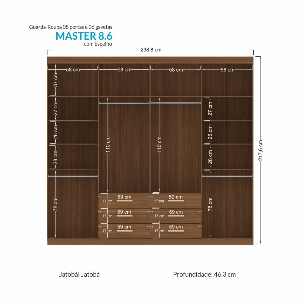 Guarda-roupa Havana Master 8 Portas 6 Gavetas:jatoboá/grafite - 4