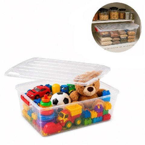 Caixa Transparente 16 Litros Multiuso com Tampa e Trava Organizador para Roupas Brinquedos Alimentos