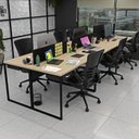 Ver imagem 1 de Escrivaninha Mesa Escritório 6 Lugares 360cm Industrial Carvalho e Preto Marrom
