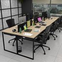 Ver imagem 5 de Escrivaninha Mesa Escritório 6 Lugares 360cm Industrial Carvalho e Preto Marrom
