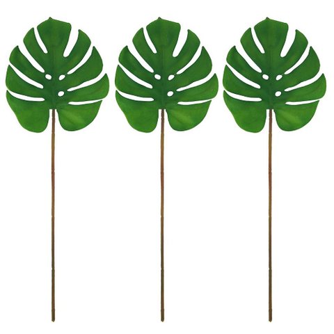Jogo 3 Folhas Costela de Adão Verde Artificial Látex 19cm