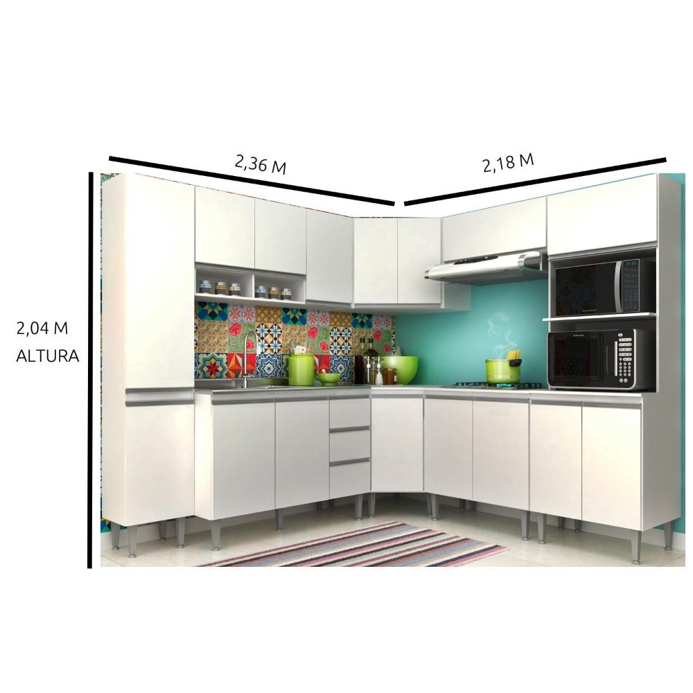 Cozinha Modulada de Canto Athena - 8 Peças Completa 16 PT 2 GV Branca - Megasul - 4