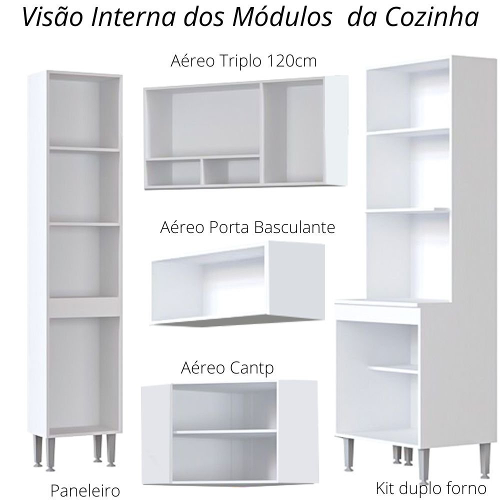 Cozinha Modulada de Canto Athena - 8 Peças Completa 16 PT 2 GV Branca - Megasul - 5