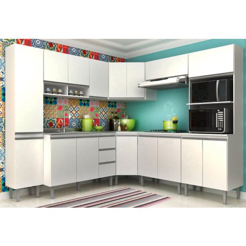 Cozinha Modulada de Canto Athena - 8 Peças Completa 16 PT 2 GV Branca - Megasul