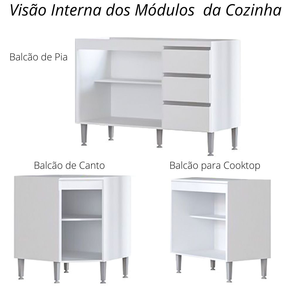 Cozinha Modulada de Canto Athena - 8 Peças Completa 16 PT 2 GV Branca - Megasul - 6