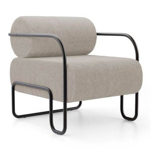 Poltrona Decorativa Orgânica Living Miska Bouclê Bege - Desk Design