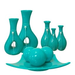 Conjunto Centro de Mesa com Trio de Garrafas e Par de Vasos - Tiffany - 1