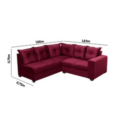 Sofá de Canto 5 Lugares Califórnia 183Cm Veludo Light Vermelho - 3