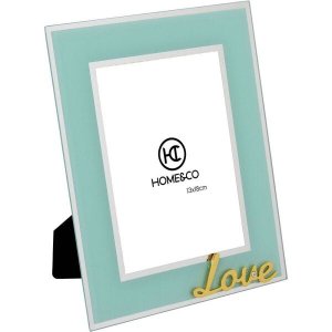 Porta Retrato em Vidro Milos Espelhado Azul Love 13x18cm