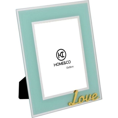 Porta Retrato em Vidro Milos Espelhado Azul Love 13x18cm