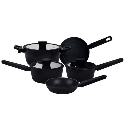 Jogo de Panelas de Indução Antiaderente Cerâmica Maison Preto 5 Peças - Hauskraft Premium