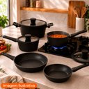 Ver imagem 2 de Jogo de Panelas de Indução Antiaderente Cerâmica Maison Preto 5 Peças - Hauskraft Premium