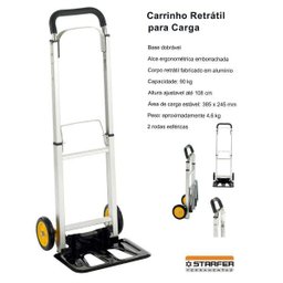 Carrinho De Mão Carga Armazém Dobrável Retrátil 90Kg Starfer - 3