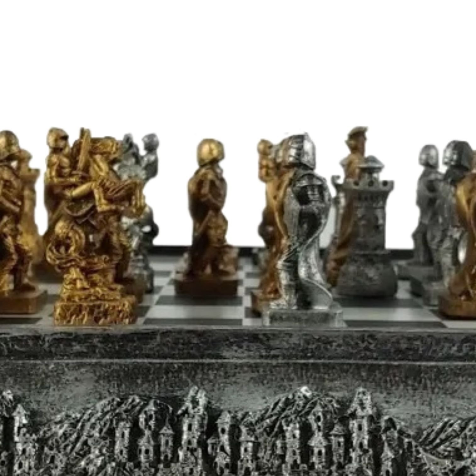 jogo de xadrez medieval bronze tabuleiro