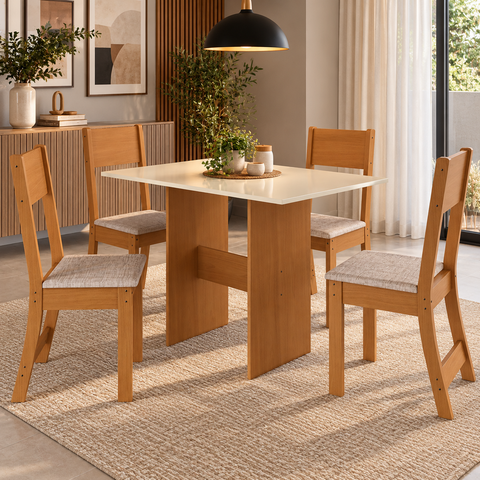 Conjunto Mesa de Jantar Karla com 4 Cadeiras Estofadas Freijó/Offwhite - Rede Móveis