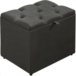 Puff Baú Organizador Atena Estofado Capitonê Veludo Cinza - 1