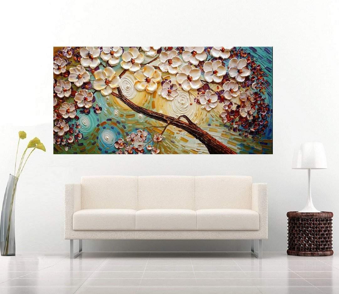 Quadro Pintura Tela Arvores e Flores Modernas Em Altos Relevos 2081: 60cm (A) x 110cm (L) - 3