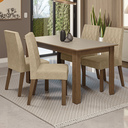 Ver imagem 1 de Conjunto Sala de Jantar Lótus Mesa Tampo de Madeira 4 Cadeiras Rustic/Crema/Suede Imperial Madesa