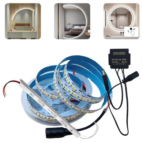 Fita 240 Led/m 12v 5m + Botão Touch P/ Espelho + Fonte Slim:branco Morno (4000k)