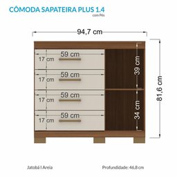 Cômoda Sapateira Havana Plus 1.4 1 Porta e 4 Gavetas Jatobá/areia com Pés - Santos Andirá - 4