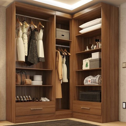 Closet Modulado de Canto 3 Peças 2 Gavetas Smart Plus Marrom/Cinamomo