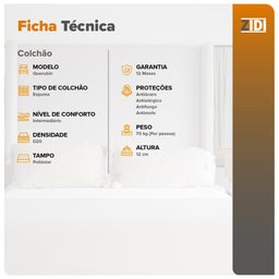 Colchão Casal Espuma D20 Querubin 138x188x12 Dupla Face Liso - 3