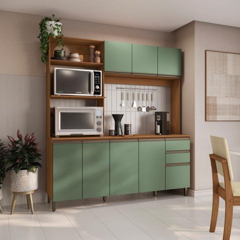 Cozinha Compacta Luna Kappesberg 3 Peças Canela/verde Oliva 192,5cm