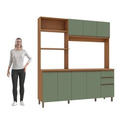 Cozinha Compacta Luna Kappesberg 3 Peças Canela/verde Oliva 192,5cm - 3