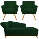 Ver imagem 2 de Kit Diva Recamier Vanessa 140cm Lado Direito e 02 Poltronas Laura Suede Verde - Amarena Móveis