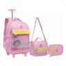 Kit Mochila Escolar de Rodinhas Infantil Lancheira + Estojo:rosa - 1