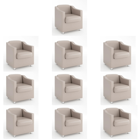 Kit 10 Poltronas Decorativa Reforçada Recepção Clinica Salão Courino Bege