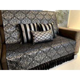 Kit Manta Arabesco, 2 Capas de Almofada e 1 Almofada Retangular Luxo Preto e Prata 45x45cm - 5