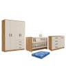 Dormitório Pérola Guarda Roupa, Cômoda e Berço Nature/off White com Colchão Physical - - 1