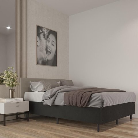 Cama Box Casal Confort Acabamento Suede Pés de Madeira - Preto