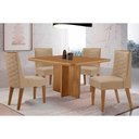 Ver imagem 1 de Conjunto: Mesa Sala Jantar Berlim Curvo 90cm + 4 Cadeiras Dafne Naturale - Linho Bege - Rufato