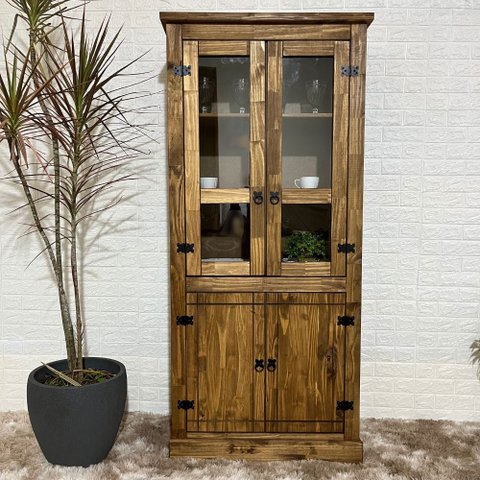 Cristaleira Rústica de Madeira Duas Portas com Vidro - Steam: Steam