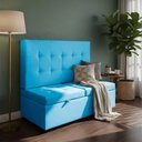 Ver imagem 1 de Canto Alemão Recamier Bau + Painel Madri 140cm Suede Azul Turquesa - Inova Decor