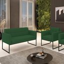 Ver imagem 6 de Kit 1 Sofá Namoradeira e 1 Poltrona Elisa Veludo Verde Base Metálica Industrial Preto - D'Rossi