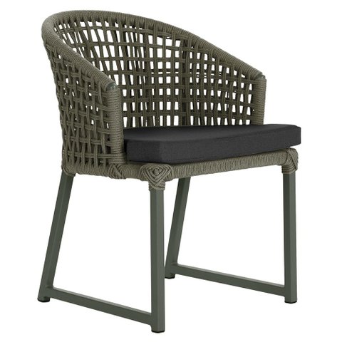 1 Cadeira Noronha Aluminio Micro Pintura Verde, Tr. Telinha Corda Nautica Verde Militar, Estofado -