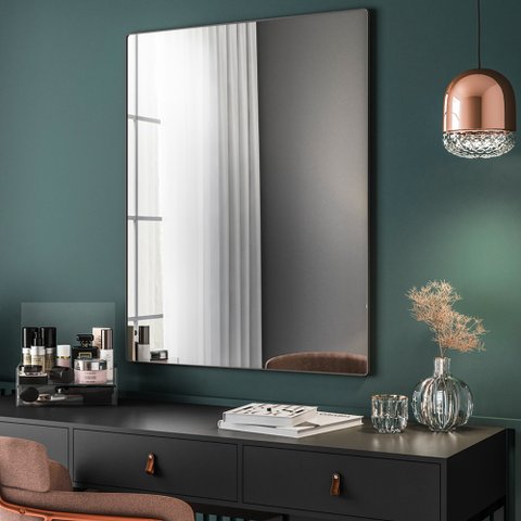 Espelho Decorativo Retangular com Moldura Aço Preto D01 90x60cm Ibiza - Lyam Decor