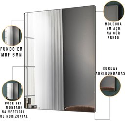 Espelho Decorativo Retangular com Moldura Aço Preto D01 90x60cm Ibiza - Lyam Decor - 3