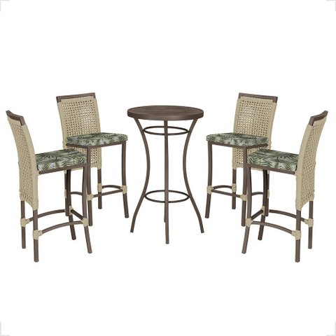 Mesa Bistrô e 4 Banquetas Roma Marrom Corda Náutica Estofado 5 Trama Original