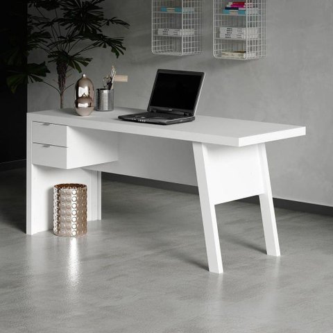 Mesa para Escritório com 2 Gavetas Branco