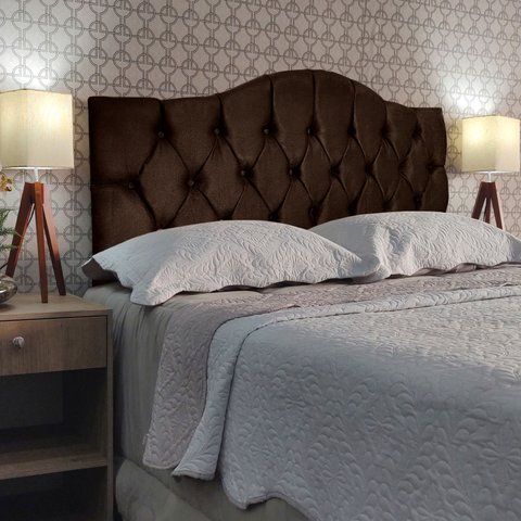 Cabeceira Solteiro Cama Box Botões Provençal Marrom Suede Painel 60cm Altura Rbl