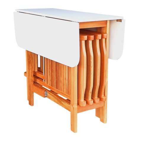 Conjunto Prático Mesa e 4 Cadeiras Dobrável Mel Tampo Branco, Lindo, Bar, Lozinha, Lazer, Etc.