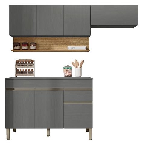Cozinha Modulada Line Composição 5 Gris Freijó - Kits Paraná